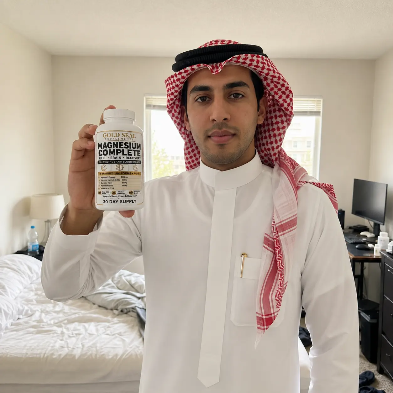 خالد يحمل عبوة Magnesium Complete